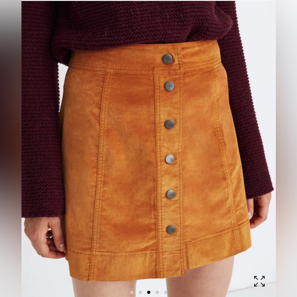 Madewell Womens Size 0 Golden Pecan Color Velveteen A-line Snap Front Mini Skirt